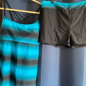 Color Block Striped Tankini Swimsuits with Boyshorts Swimwear
